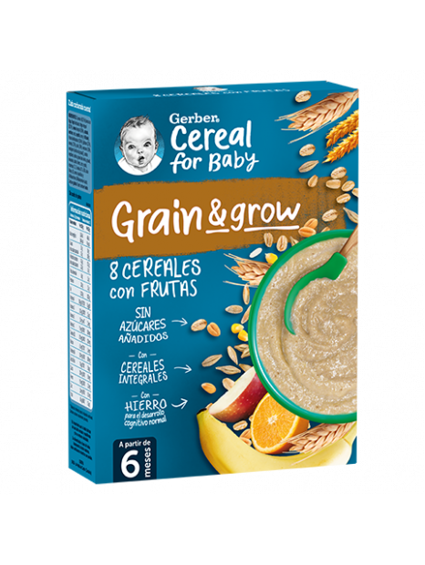 GERBER Papillas de Cereales para Bebés 8 Cereales con Frutas 250G